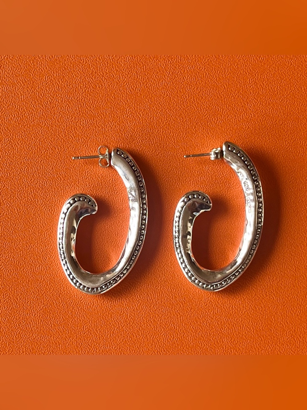 925 Sterling Silver Granulated / Caviar Trim Hoop Earrings